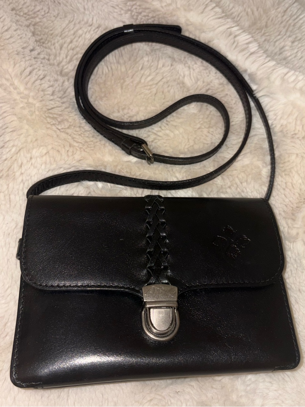NWOT Patricia Nash Bianco Black Full-Grain Leather Convertible Bag